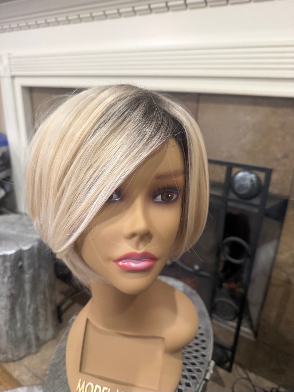 Women's Short Blonde Bob Wig with Ash Root Accent